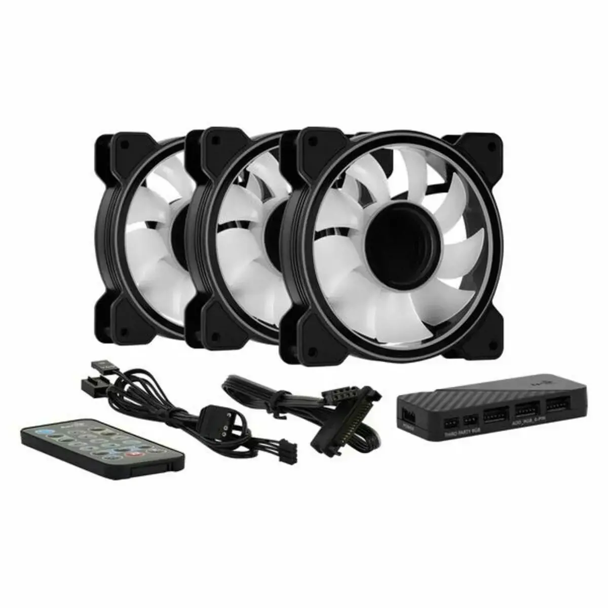 "Aerocool MIRAGE12PRO" komplektas 3xFan PC 12cm ARGB 6 kontaktų Hub Silent Black, Ventiliatorius, 12 cm, 1300 aps/min, 17,8 dB, 45,7 cfm, juodas
