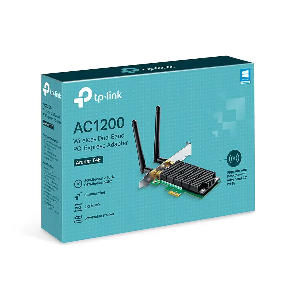 TP-Link Archer T4E, Internal, Wireless, PCI Express, WLAN, 867 Mbit/s, Black, Green