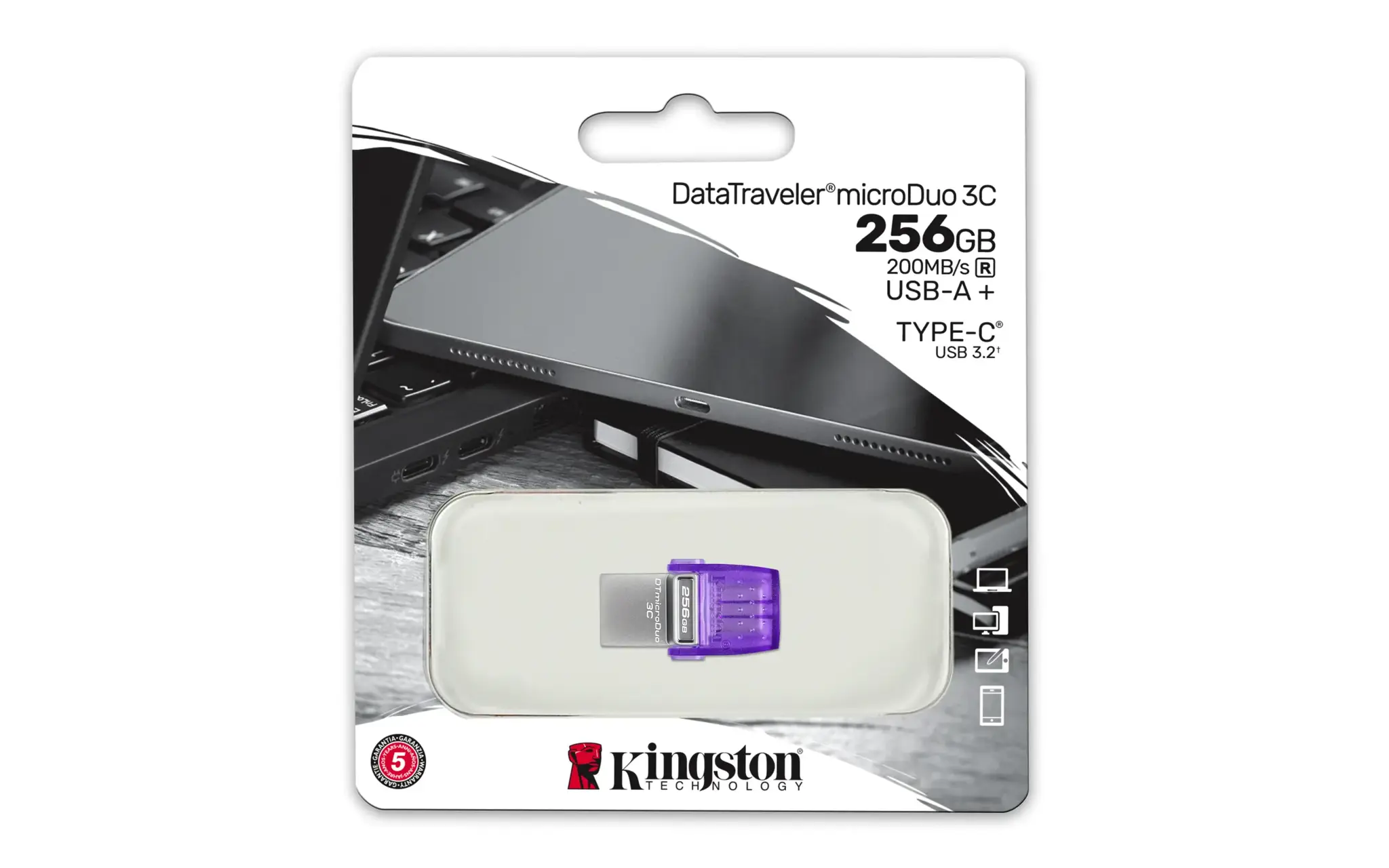 KINGSTON 256 GB "DataTraveler microDuo 3C" 200MB/s dvigubas USB-A + USB-C