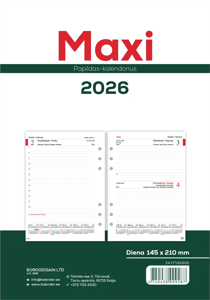 Vidaus blokas kalendoriui MAXI DAY organizer A5, 2026