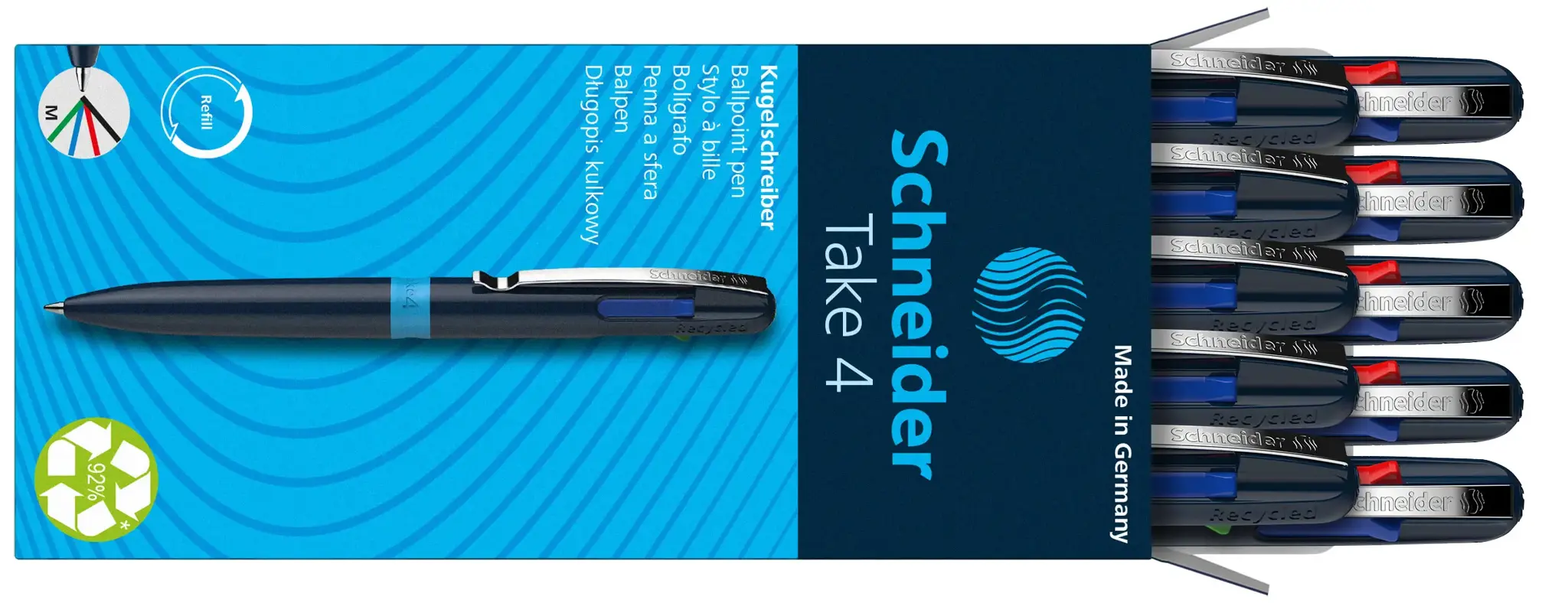 Tušinukas SCHNEIDER Take 4, tamsiai mėlynas korpusas, 4 spalvos