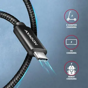 Axagon Data and charging USB 480Mbps cable length 2.5 m. PD 240W, 5A. Black braided.