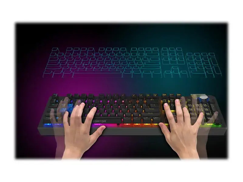 "Acer Predator Aethon 700", pilno dydžio (100 %), optinis mechaninis klavišų jungiklis, QWERTY, RGB LED, metalinis