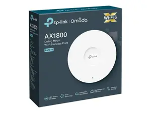 TP-Link AX1800 belaidis dviejų juostų lubinis prieigos taškas, 1775 Mbit/s, 574 Mbit/s, 1201 Mbit/s, 1000 Mbit/s, 2,4-5 GHz, IEEE 802.11a, IEEE 802.11ac, IEEE 802.11ax, IEEE 802.11b, IEEE 802.11g, IEEE 802.11n, IEEE 802.11n
