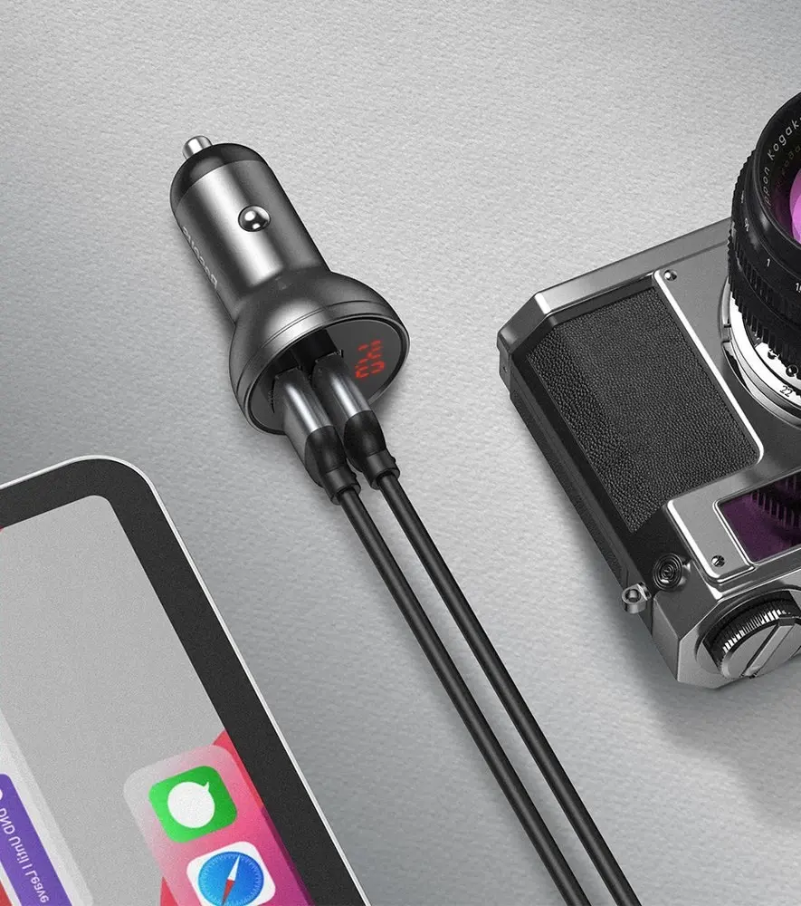 Baseus Digital Display Dual USB 4.8A Car Charger 24W Grey