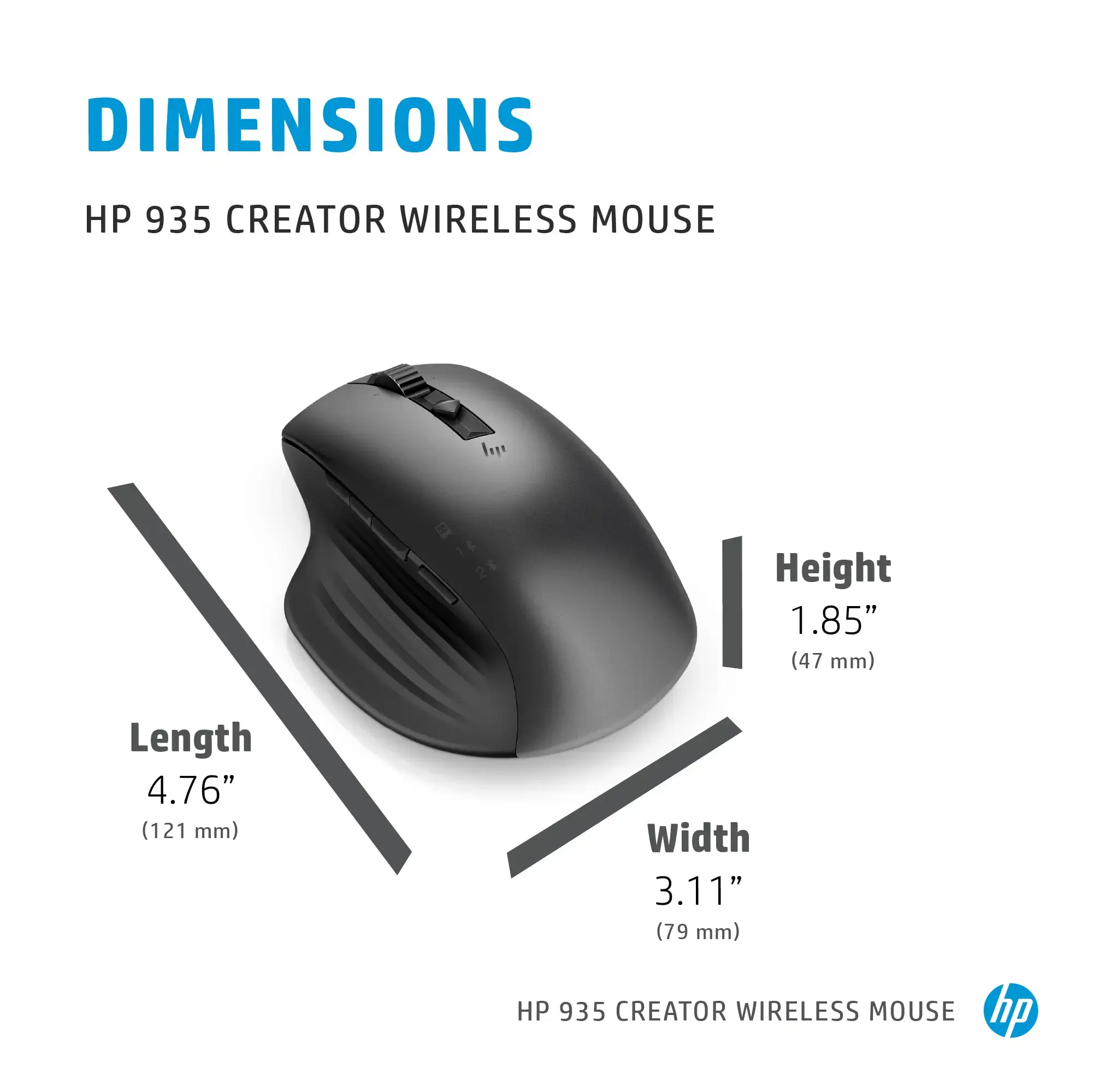 HP 930 Creator belaidė pelė, dešinioji, "Bluetooth", 3000 DPI, sidabrinė