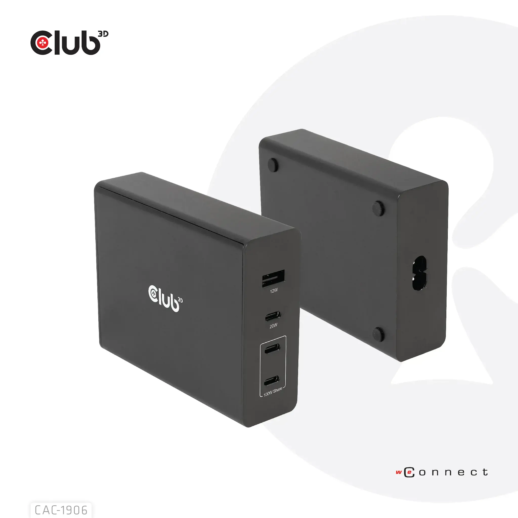 CLUB3D Travel Charger 132W GAN technology, Four port USB Type-A and -C, Power Delivery(PD) 3.0 Support, Indoor, DC, Black