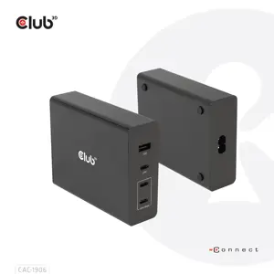 CLUB3D Travel Charger 132W GAN technology, Four port USB Type-A and -C, Power Delivery(PD) 3.0 Support, Indoor, DC, Black