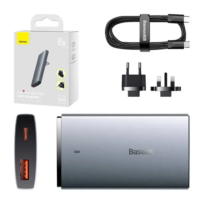 Sieninis įkroviklis "Baseus GaN5", 65 W, 1xport USB-C, 1xUSB-A