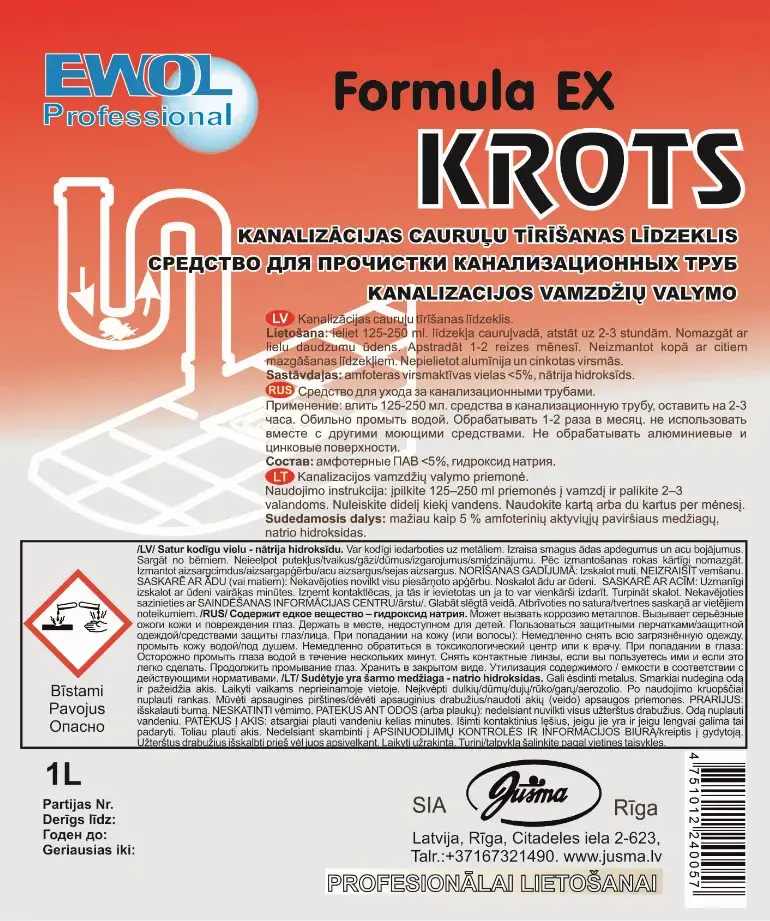 Valiklis vamzdžiams EWOL Professional Formula EX (Krot), skystas 1l