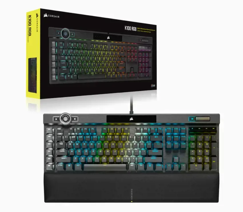 CORSAIR K100 RGB optinė mechaninė žaidimų klaviatūra su RGB LED apšvietimu CORSAIR OPX RAPIDFIRE juoda PBT klaviatūra