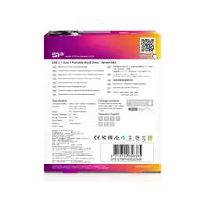 SILICONPOW SP010TBPHD62SS3K Išorinis kietasis diskas Silicon Power Armor A62 2.5 1TB USB 3.1, atsparus vandeniui, IPX4, juodas