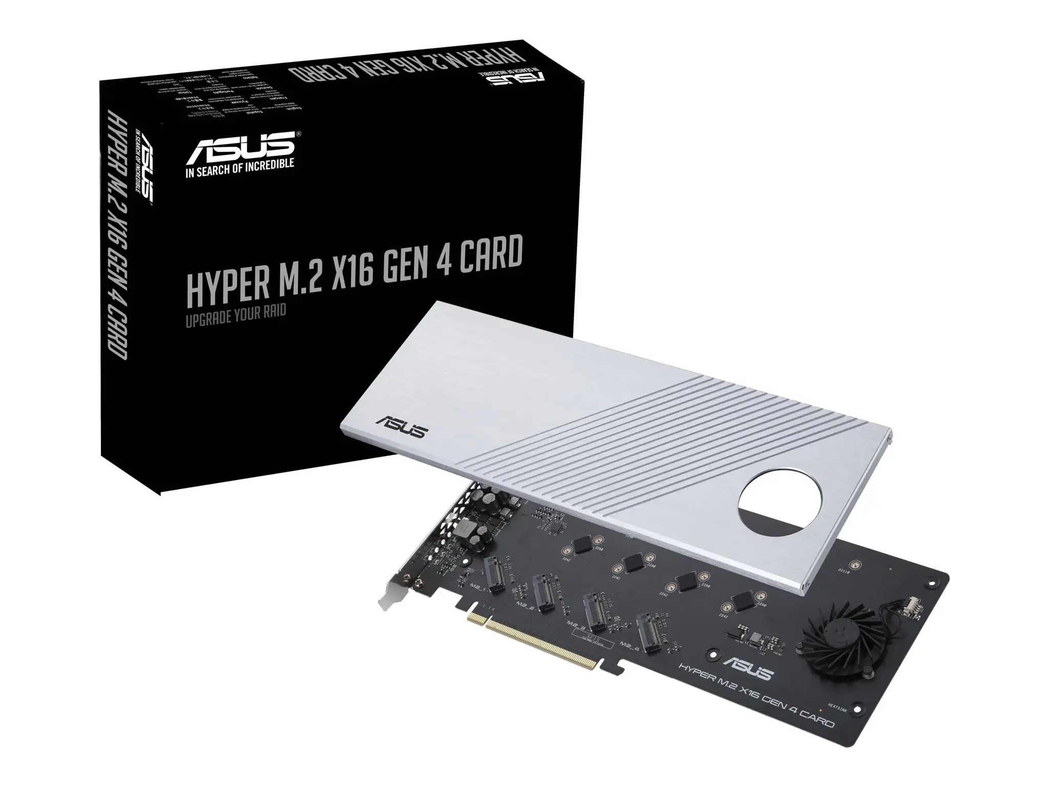 ASUS Hyper M.2 x16 Gen 4, PCIe, M.2, PCIe 4.0, sidabrinis, kompiuteris, aktyvus