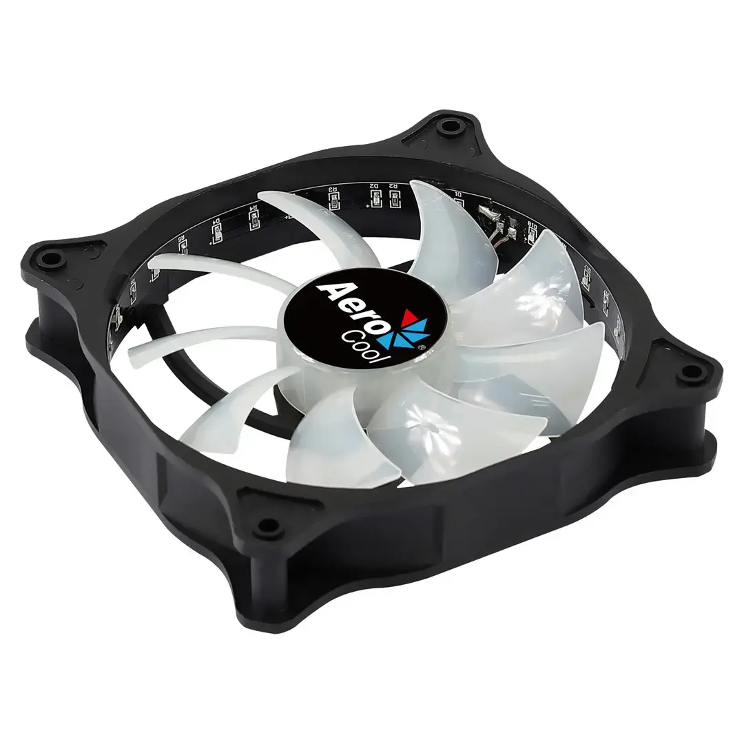 "Aerocool COSMO12FRGB" kompiuterio ventiliatorius 12 cm LED RGB Molex jungtis, tylus, juodas, ventiliatorius, 12 cm, 1000 aps/min, 23,9 dB, 26,2 cfm, juodas