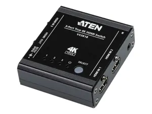 ATEN 3-Port True 4K HDMI Switch, HDMI, Metal, Black, 60 Hz, 5 m, 3840 x 2160, 4096 x 2160