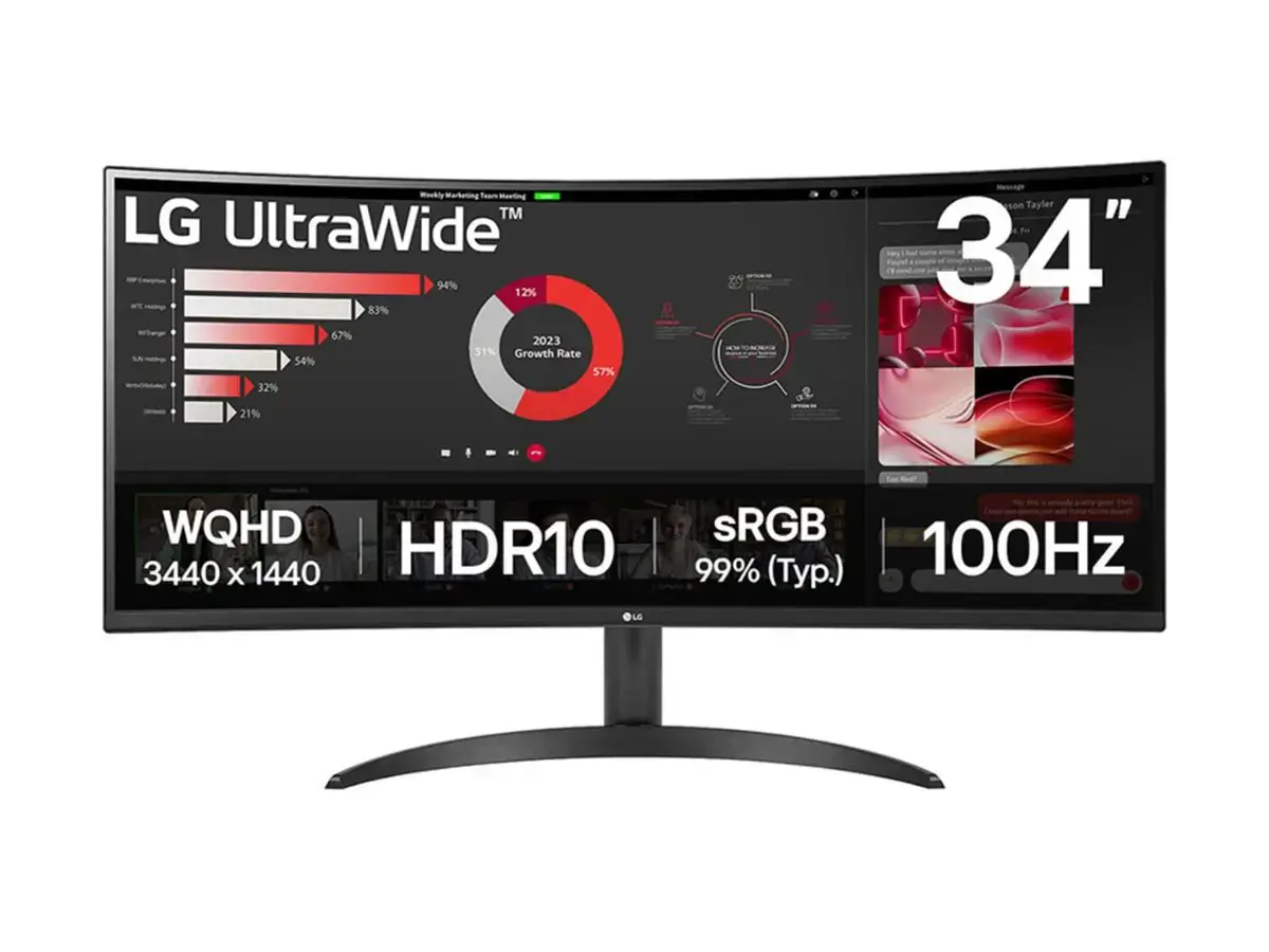 LCD Monitor LG 34" Curved/21 : 9 Panel VA 3440x1440 21:9 100 Hz 5 ms Tilt 34WR50QK-B