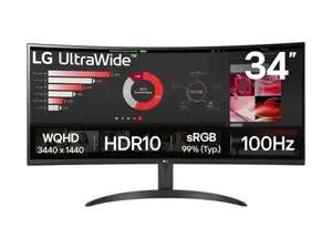 LCD Monitor LG 34" Curved/21 : 9 Panel VA 3440x1440 21:9 100 Hz 5 ms Tilt 34WR50QK-B