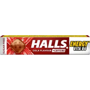 Becukriai kolos skonio ledinukai HALLS, su vitaminu B6 ir kofeinu (0,1%), su saldikliais, 32 g