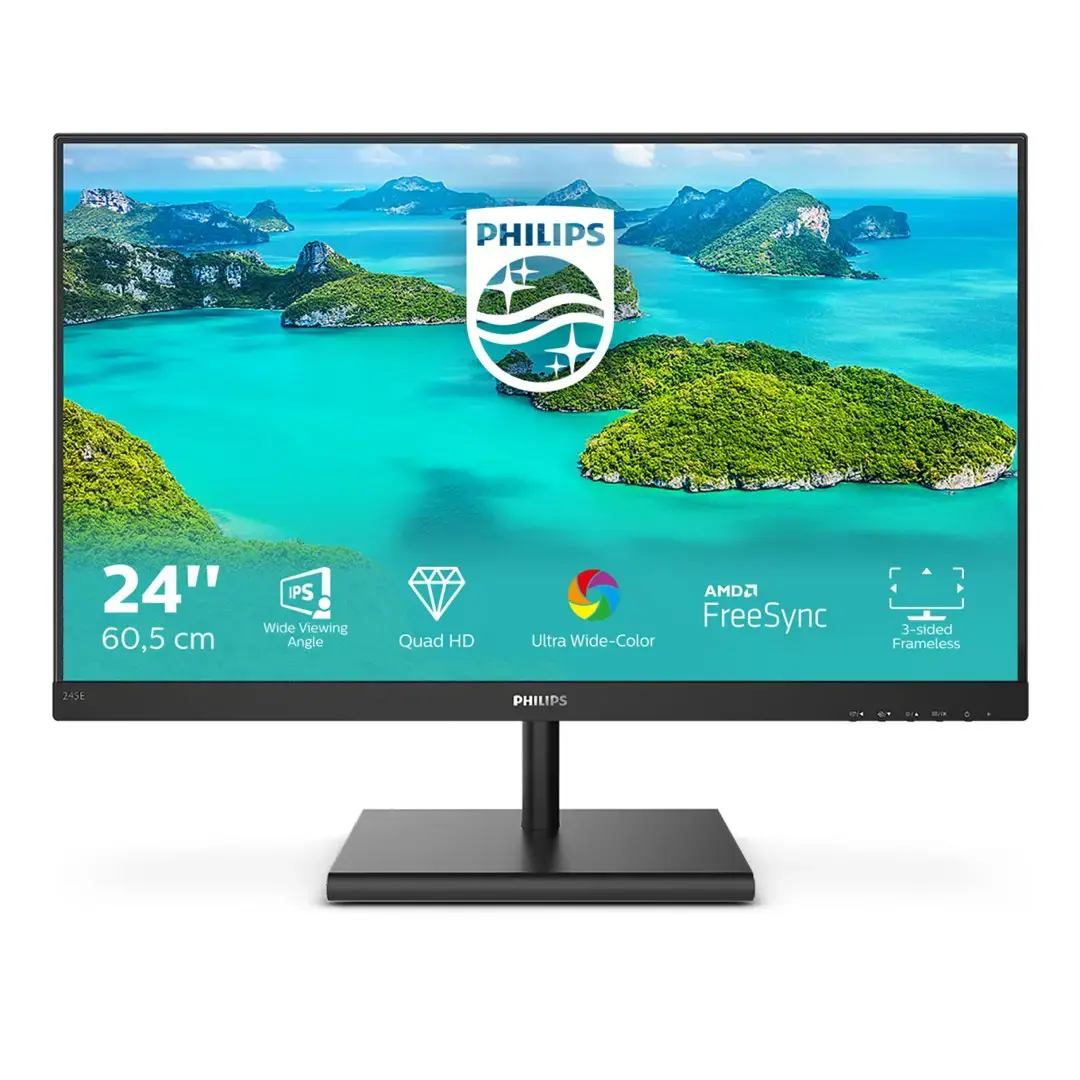 Monitorius Philips E Line 245E1S/00, 60.5 cm (23.8"), 2560 x 1440 pixels, 2K Ultra HD, LCD, 4 ms, Black