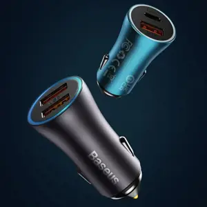 Baseus Golden Contactor Max car charger, 2x USB, 60W (blue)