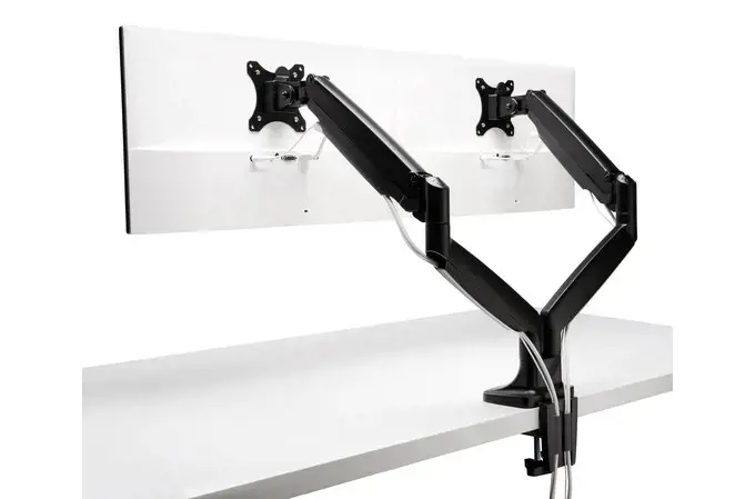 "Kensington SmartFit®" vienu prisilietimu reguliuojamo aukščio dviguba monitoriaus atrama, spaustukas, 9 kg, 33 cm (13"), 86,4 cm (34"), 100 x 100 mm, juoda