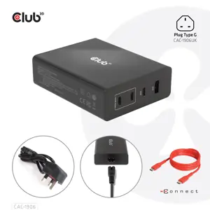 CLUB3D Travel Charger 132W GAN technology, Four port USB Type-A and -C, Power Delivery(PD) 3.0 Supp…