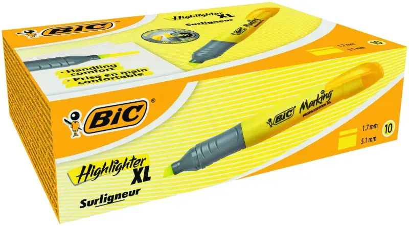 Bic Teksto žymeklis Higlighter XL 2-5 mm, geltonas, pakuotėje 10 vnt 247123