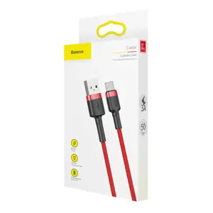 "Baseus Cafule Cable" patvarus nailono kabelis USB / USB-C QC3.0 3A 0.5M Raudona (Raudona)