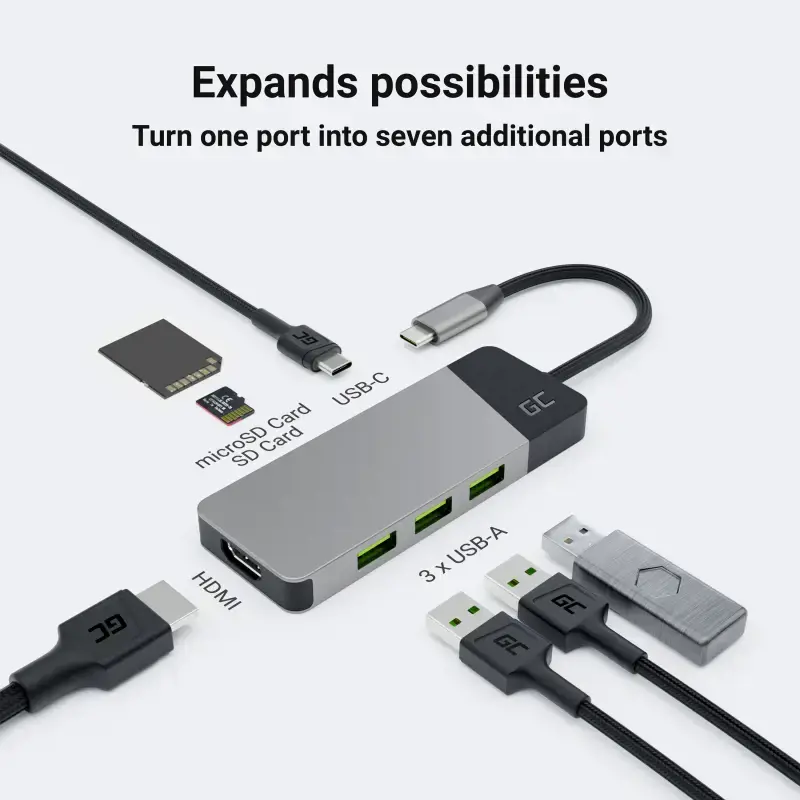 ŽALIAS KEMPINIS HUBAS USB-C GC Connect 3xUSB 3.1 HDMI 4K 60Hz PD 85W