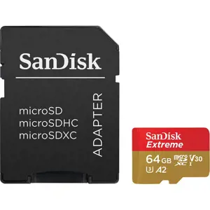 "SanDisk Extreme microSDXC" 64GB veiksmo kameroms ir dronams + SD adapteris + 1 metų "RescuePRO Del…