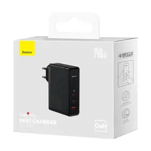 "Baseus GaN5 Pro" sieninis įkroviklis 2xUSB-C + USB, 140W (juodas)