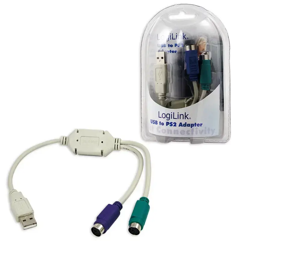 "Logilink" USB ir PS/2 x2 adapteris : 2x Mini DIN 6 kontaktų FM, USB M
