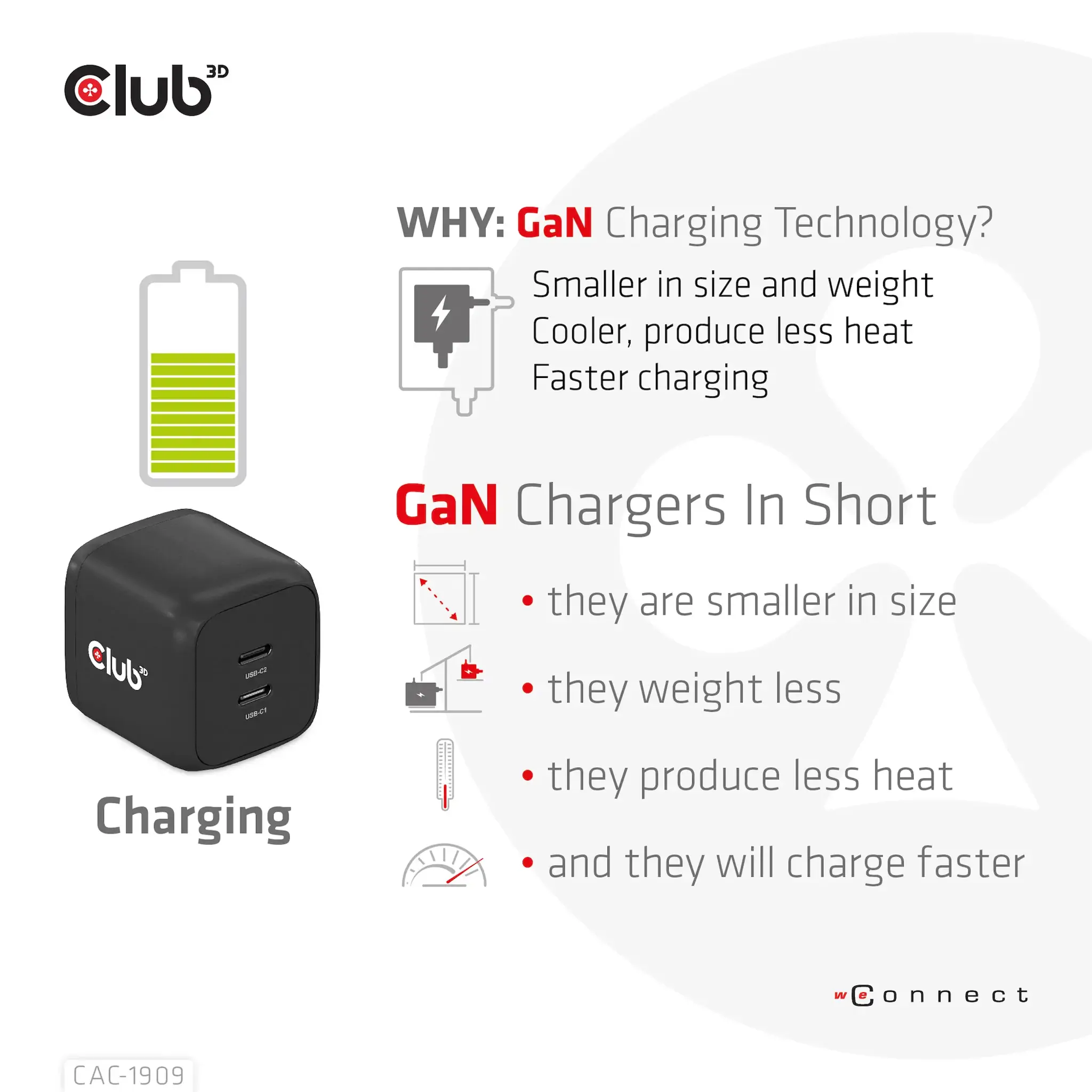 CLUB3D Travel Charger PPS 45W GAN technology, Dual port USB Type-C, Power Delivery(PD) 3.0 Support, Indoor, AC, 20 V, Black