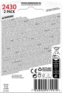 Energizer battery Lithium CR2430 BP2