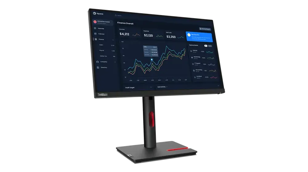 Lenovo ThinkVision T23i-30, 58.4 cm (23"), 1920 x 1080 pixels, Full HD, LED, 6 ms, Black