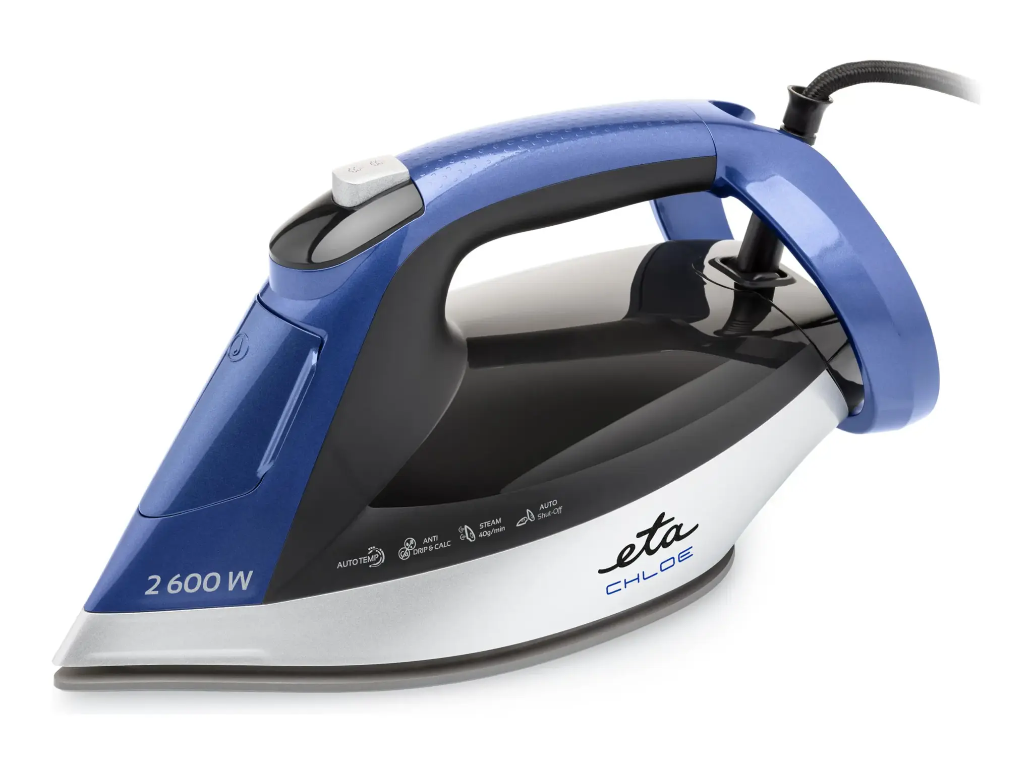 ETA Steam Iron | ETA227690000 Chloe | Steam Iron | 2600 W | Water tank capacity 350 ml | Continuous steam 40 g/min | Silver/Blue