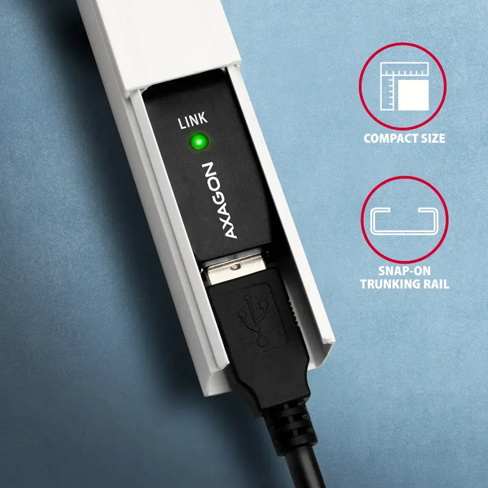 "Axagon ADR-220" aktyvusis ilgintuvas USB 2.0 A-M > A-F kabelis, 20 m ilgio. Maitinimo šaltinio parinktis.