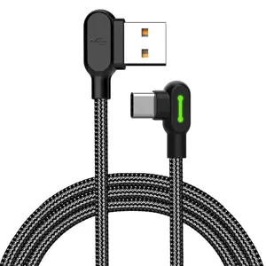 USB ir USB-C kampinis kabelis Mcdodo CA-5280 LED, 1,8 m (juodas)