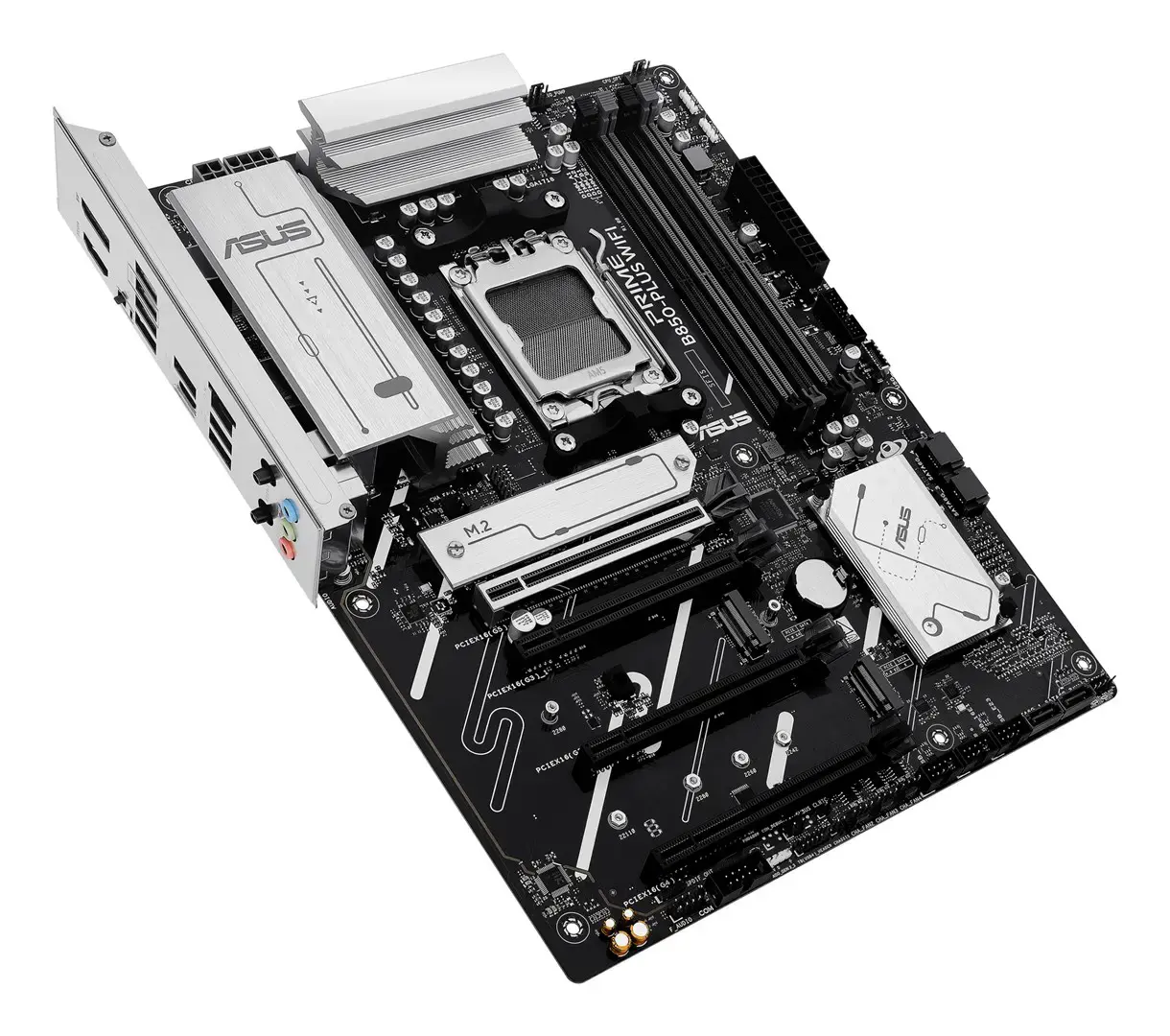 Mainboard ASUS AMD B850 SAM5 ATX Memory DDR5 Memory slots 4 2xPCI-Express 3.0 16x 1xPCI-Express 4.0 16x 1xPCI-Express 5.0 16x 3xM.2 1xHDMI 1xDisplayPort 3xUSB 2.0 5xUSB 3.2 type B 2xUSB-C 3xAudio port PRIMEB850-PLUSWIFI