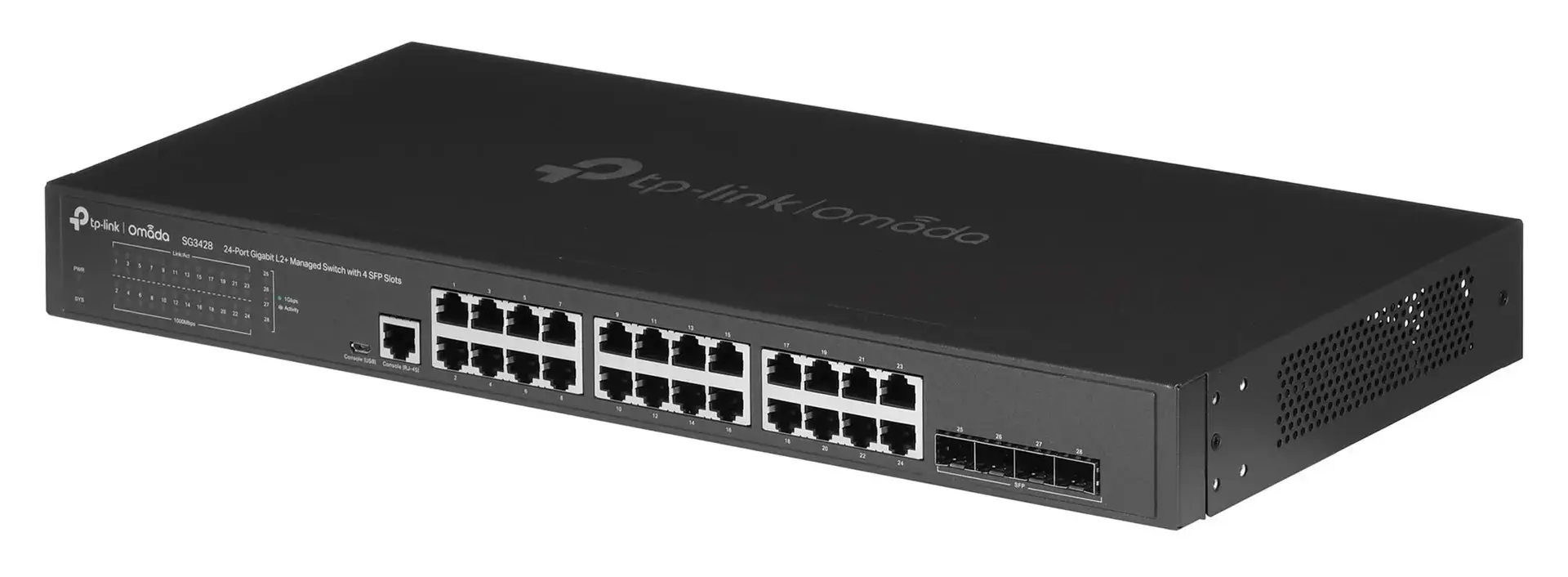 "TP-Link JetStream" 24 prievadų Gigabit L2 valdomas komutatorius su 4 SFP lizdais, valdomas, L2/L3, Gigabit Ethernet (10/100/1000), montuojamas į 1U stovą