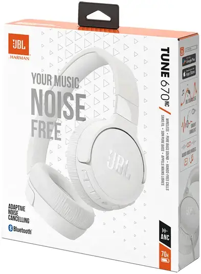 JBL belaidės ausinės Tune 670NC, baltos spalvos