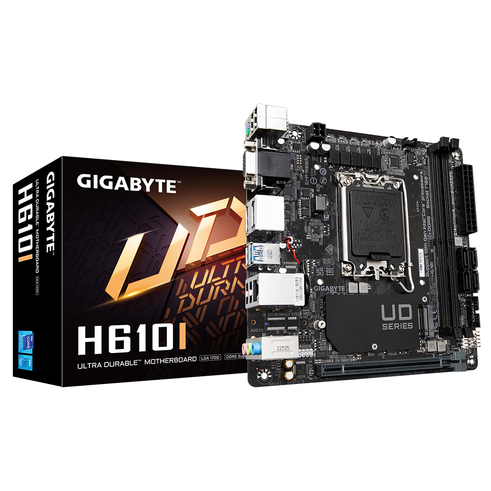 GIGABYTE H610I Motherboard - Supports Intel Core 14th CPUs, 4+1+1 Hybrid Digital VRM, up to 5600MHz DDR5, 1xPCIe 3.0 M.2, GbE LAN, USB 3.2 Gen 1, Intel, LGA 1700, Intel® Celeron®, Intel® Core™ i3, Intel® Core™ i5, Intel® Core™ i7, Intel® Core™ i9, Intel Pentium G, LGA 1700, 64 GB, DDR5-SDRAM