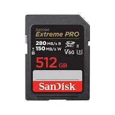 SanDisk Extreme PRO 512GB V60 UHS-II SD cards, 280/150MB/s,V60,C10,UHS-II, EAN: 619659202156