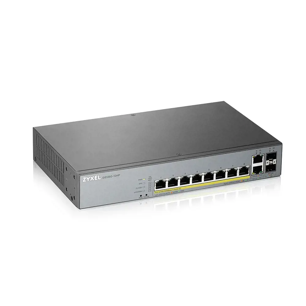 Zyxel GS1350-12HP-EU0101F, valdomas, L2, Gigabit Ethernet (10/100/1000), maitinimas per Ethernet (PoE), montuojamas į stovą