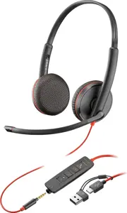 POLY Blackwire 3225 Stereo USB-C Headset +3.5mm Plug +USB-C/A Adapter (Bulk), Wired, Office/Call ce…