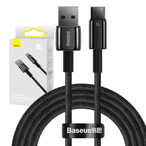 USB ir USB-C "Baseus Tungsten Gold" kabelis, 100 W, 2 m (juodas)