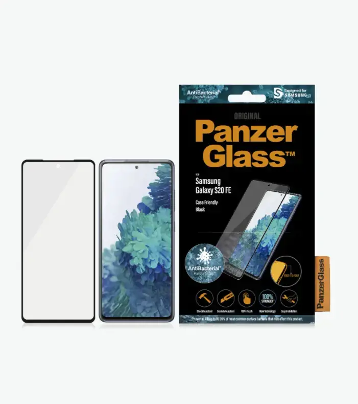 PanzerGlass ™ Samsung Galaxy S20 FE | Ekrano apsauga Stiklas, Skaidri ekrano apsauga, Samsung, Samsung, Samsung - Galaxy S20 FE, atsparus įbrėžimams, atsparus smūgiams, antibakterinis, skaidrus, 1 vnt.