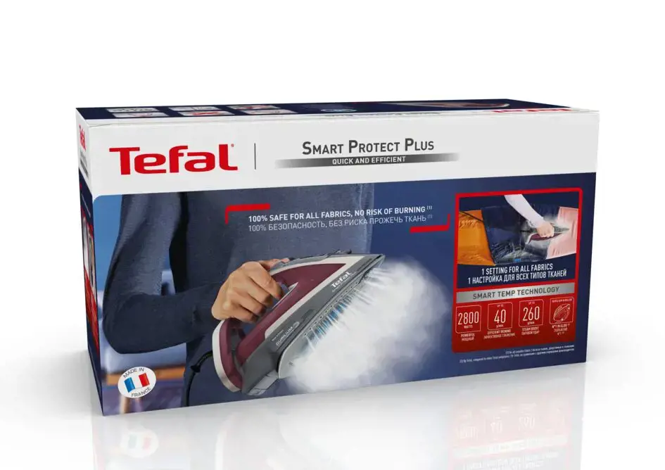 "Tefal Smart Protect Plus FV6870", sausas ir garų lygintuvas, "Durilium AirGlide" padas, 2 m, 260 g/min, raudonas, 40 g/min
