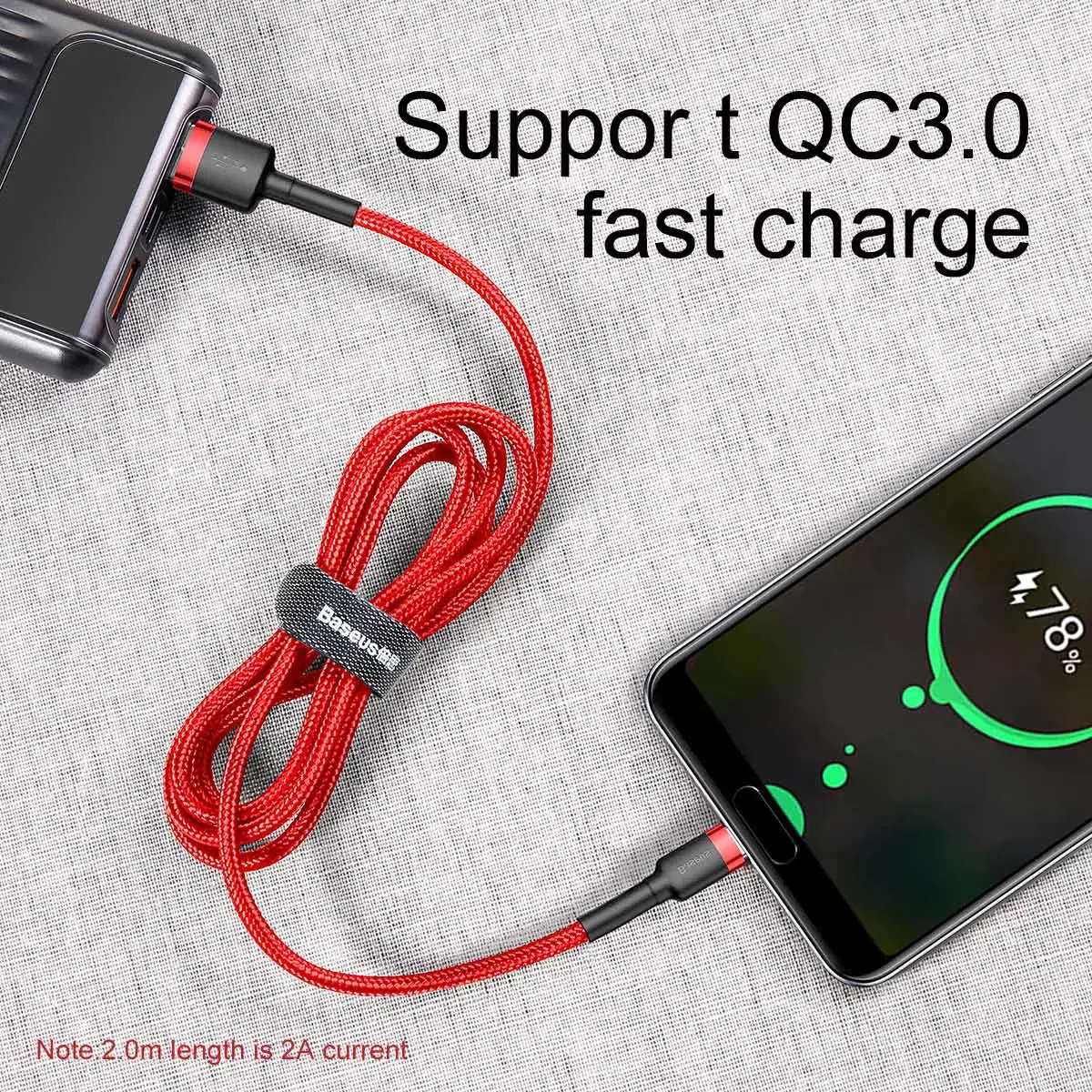 "Baseus Cafule Cable" patvarus nailono kabelis USB / USB-C QC3.0 3A 0.5M Raudona (Raudona)