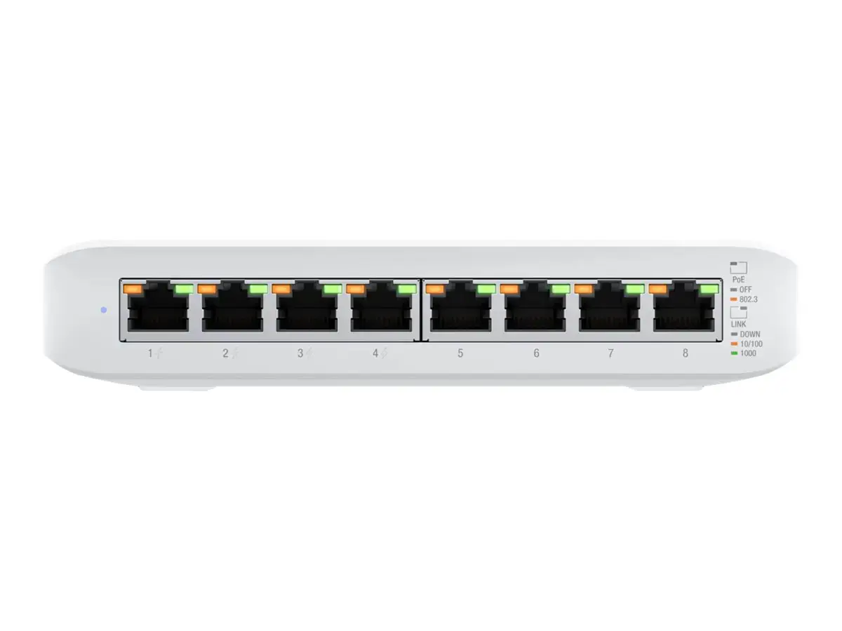 UBIQUITI UniFi Switch Lite 8 Gigabit RJ45 prievadai, įskaitant 4x 802.3at PoE+